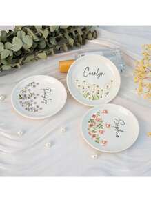 1 PIEZA Plato de cerámica personalizado y floral para joyas, regalo para dama de honor, plato de anillo de flor de cumpleaños, propuesta de dama de honor, plato para joyas, regalo para dama de honor, regalo para fiesta nupcial, plato para anillo de compromiso