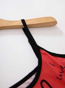 Simple & Fashion Spaghetti Strap Dress With Red Background And Heart Print, Suitable For Summer - Red - View 4