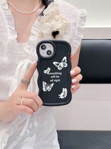 1pc Candy Color Wavy Mobile Phone Case Compatible With Iphone 16, Galaxy S24 Ultra, Infinix Smart 8/Infinix Hot 40i/Tecno Spark 20/Tecno Spark 20C/Tecno Spark Go 2024, Colorful Big & Small Butterfly Design