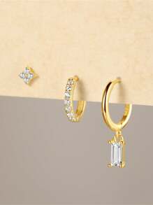 3Pcs Vintage Turquoise Flowers 925 Sterling Silver Earring For Women Classic Earring Set Minimalist Wedding Party Bridal Jewelry Fine Jewelry - Multicolor - View 2