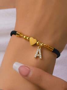 1 pieza Pulsera milanesa con cobre y circonita A-Z, 26 iniciales inglesas ajustables, elegante y exquisita, joya de mano para uso diario y casual, regalo para fiesta y vacaciones.