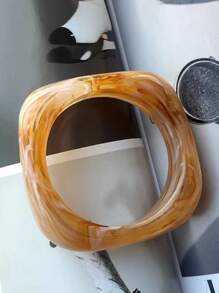 1pc Tie-Dye Marble Print Semicircular Acrylic Bracelet, Fashionable & Versatile Geometric Bohemian Style For Casual, Holiday Wear - Bracelet - View 8