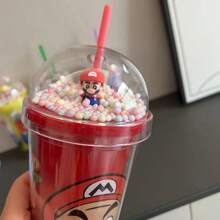 Super Mario Taza con aislamiento de doble pared con diseño temático de Super Mario, con pajita y tapa a prueba de fugas, de 16 onzas a prueba de derrames, con ilustraciones vibrantes de Super Mario, taza portátil excelente para acampada al aire libre, conducción y viajes