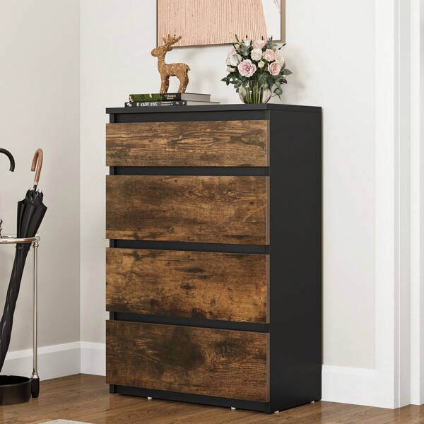 Chest Of Drawers Wood, Chest Of Drawers Bedroom, Contemporary 4 Drawer, Bedroom Furniture, Bedroom Storage Unit, Sliding Drawers, Storage Cabinet, 92 * 33 * 60cm
