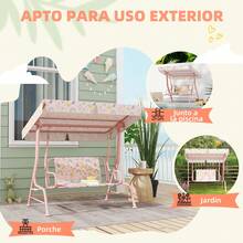 AIYAPLAY Columpio de Jardín Exterior para Niños de +3 Años Balancín de Jardín Exterior de 2 Plazas con Toldo Ajustable Arnés de Protección y Estampados Bonitos 112x75x120 cm - Rosa - Ver 5
