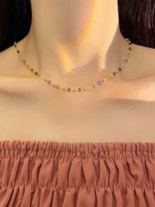 Nooxian 1 件时尚简约彩色串珠项链配饰，适合女士（珠子数量随机）