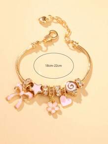 1 Pc Adjustable Gold Crystal Butterfly, Heart, Flower Lollipop Beaded Bracelet, Elegant Gift For Girls