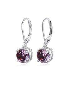 1 Pair 925 Silver Purple Circular Zirconia Stone Elegant And Glamorous Pendant Earrings For Women, Suitable For Dates, Vacations, Holiday Gifts, Anniversary Gifts