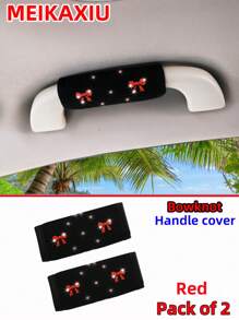 MEIKAXIU 2pcs Bowknot Bling Bling Fabric Soft Breathable Car Grab Handle Protective Cover, Universal Car Interior Accessories - Butterfly - View 1