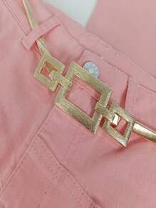 1pc Square Metal Elastic Fashion Waist Chain - Gold - View 9