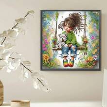 1pc 30*30cm/ 11.8 * 11.8in Frameless 5D Asymmetrical Shaped Diamond Painting Kit, DIY Design For Woman On Swing Pattern, Wall Decor, Ornament, Beginner & Adult Gift, Thanksgiving