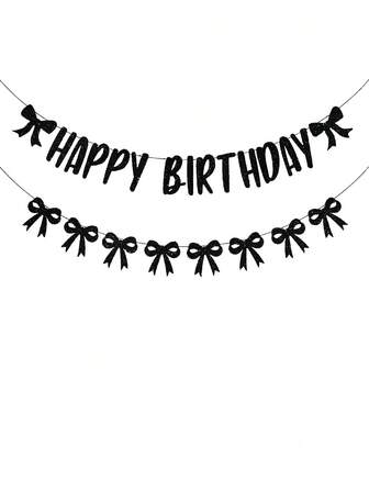 Guirnalda con moños de cumpleaños, decoraciones con moños negros brillantes de "Feliz Cumpleaños" para una fiesta de cumpleaños de niña, suministros para fiesta de cumpleaños negros, decoración para fiesta de cumpleaños de Halloween