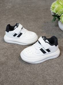 A Pair Of Unisex White Shoes, Black And White Sports Shoes, Hook And Loop Anti Slip And Wear-Resistant Soft Sole, Lightweight For Boys' Running Shoes And Girls' Board Shoes