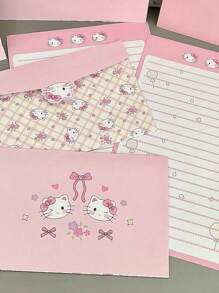 Sanrio Sanrio 4 sztuki/zestaw uroczych różowych kopert z kotem, prosty papier firmowy kreatywny kot z kreskówek, proste i szykowne artykuły piśmiennicze z kreskówek, romantyczne prezenty w postaci ręcznie pisanych listów dla kochanków, rodziny, przyjaciół
