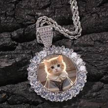 Customized Hip Hop Inlaid Large Zirconia Round Photo Pendant Creative DIY Pendant Photo Frame Necklace Jewelry Gift - White - View 6