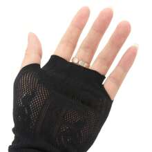 Women Lace Bolero Shrug Tops With Velvet Bows Hollow Out Shrug Open Front Cropped Cardigan Bolero Fishnet Shawl Arm Sleeves With Finger Holes Costume Accessories - màu đen - Xem 7