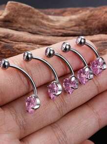 1 Stück 14G Titan Herz rosa CZ Bauchnabel Piercing gebogener Stab mit Innengewinde, Bauchnabel Schmuck, Geschenk für sie, 8mm 10mm 12mm 14mm 16mm - Herz - Übersicht 3