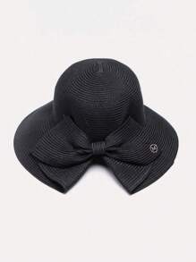 [Novidade 2025] Chapéu de Palha Feminino com Laço Exagerado | Chapéu de Praia com Aba Larga UPF 50+ Proteção Solar | Acessórios de Moda Primavera-Verão para Praia, Viagem, Férias, Atividades ao Ar Livre | Preto Clássico/Areia/Cáqui