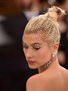 一套新娘头饰套装，包含仿水钻和珍珠、面纱、网纱发箍，黑白相间，复古舞会配饰，女孩发饰面纱水钻仿珍珠发箍，优雅头饰 - 彩色 - 查看 2