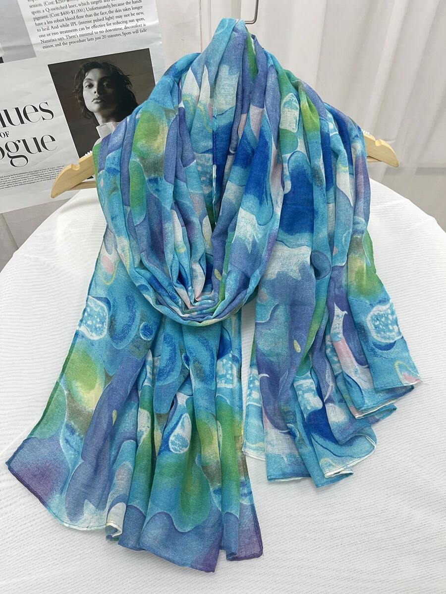 1pc Women Scarf & Head Wrap, Camo Pattern, Spring/Summer For Dress - Blue - View 1