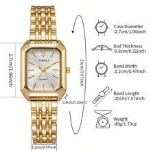 1pc Women's Steel Strap Casual Minimalist Square Dial Quartz Wristwatch + 1pc Love Bracelet, No Watch Box - 金色 - 查看 4