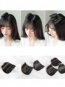 3 件装带发夹的软垫合成天然接发，耐热纤维，隐形轻巧，适合女士（四种颜色可选）