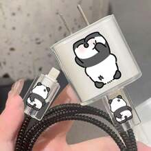 Accesorio de 5 piezas de protectores lindos de panda para cables de carga y datos, compatible con cargador iPhone de 18/20w