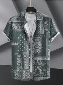 Men's Casual Color Block Short Sleeve Shirt