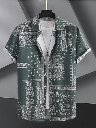 Camicia a maniche corte casual da uomo con blocchi di colore