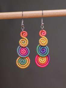 1 对复古风格螺旋环绕彩虹色随机耳环 - 彩色 - 查看 2