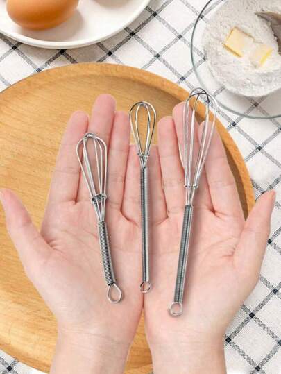 1pc/3pcs(S+M+L) Mini Stainless Steel Egg Whisk, Classic Egg Beater For Kitchen