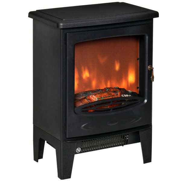 HOMCOM Camino Elettrico da Terra con Effetto Fiamma, Temperatura Regolabile 900W-1800W, Copertura 15-20m², 39x26x54.8cm, Nero