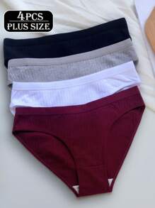 4 件大码女士纯色内裤，高弹力舒适透气亲肤低腰低腰低腰内裤 - 彩色 - 查看 1
