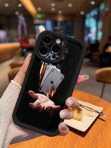 1pc Luxurious Black Magic Palm Poker Card Pattern Compatible With IPhone 16 Full Body Protection Shock-Proof Thick TPU Phone Case - Black - View 5