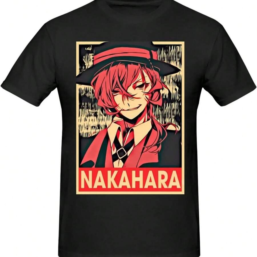 Bungo Anime Stray Dogs Shirt Men's Fashion Personalised Crew Neck Short Sve T Shirt Black X-Large