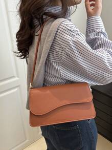 Stylish Solid Color Asymmetrical Flap Retro Minimalist Chic Shoulder Bag - Brown - View 2