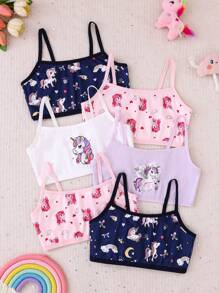 Chatreadl Sutiã confortável com estampa de unicórnio e desenho animado para meninas adolescentes, 6 peças, tecido de seda leitosa, adequado para todas as estações