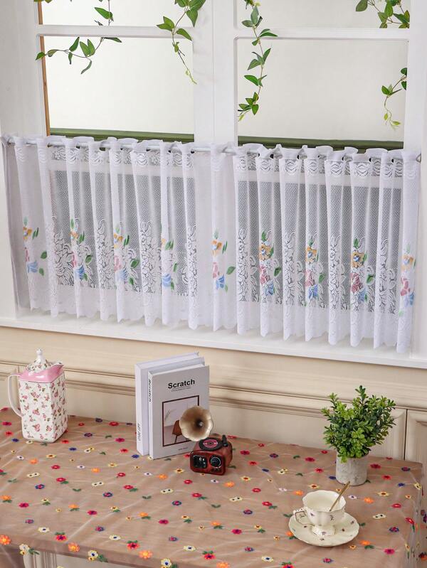 1 pieza Cortina de encaje floral minimalista, divisor de habitación de color café espesado, cortina de puerta para sala de estar, dormitorio, comedor