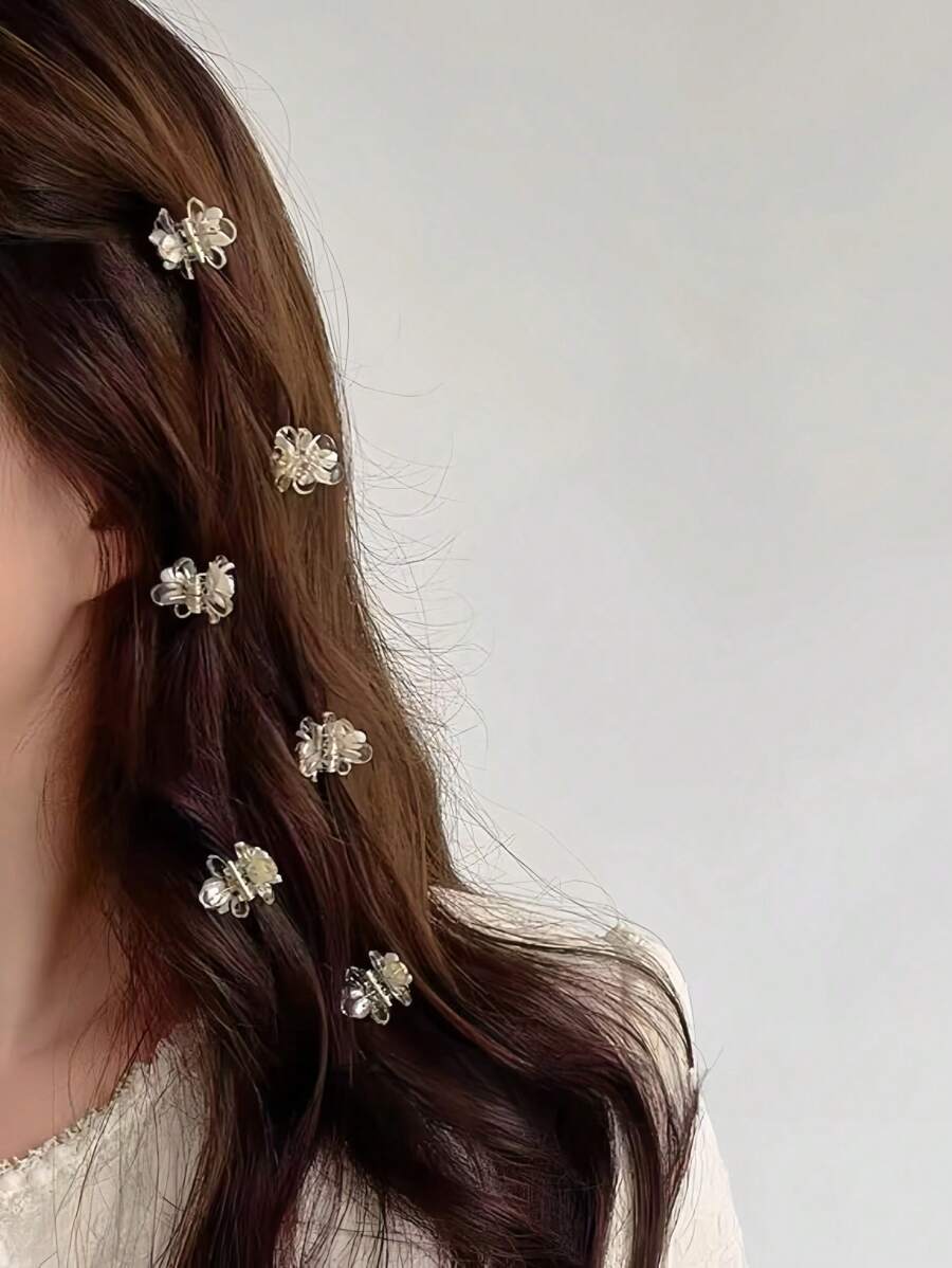 6pcs Transparent Floral Hair Clips, Fashionable Bangs Side Hair Clips, Delicate Hair Accessories