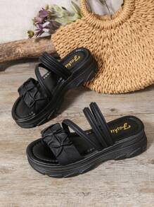 Women's Solid Color Strap Open Toe Comfortable Soft Bottom Fashionable Outdoor Platform Thick Bottom Casual Non-Slip Daily Walking Mule Sandals - Black - View 5