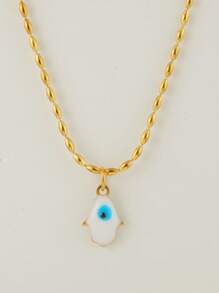 1pc Stylish Collarbone Chain Necklace With Devil's Eye & Palm Pendant, New Fashion Jewelry For Women, Suitable For Daily Wear, Festivals And Gifts