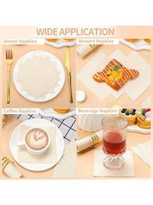 20/40/80 件鸡尾酒餐巾米色餐巾一次性甜点餐巾婚礼餐巾鼠尾草绿色纸巾适用于婚礼、新娘送礼会、茶会，5 X 5 英寸 - 米色 - 查看 6