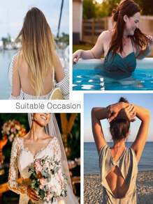 1 件装女士无肩带自粘隐形胸罩提升胶带，适用于连衣裙、内衣、大胸围和小胸围，加厚硅胶防凸起可重复使用乳头贴 - 杏色 - 查看 3