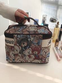 Women's Cute Bear Printed Large Capacity Makeup Bag, Fashion Portable Cosmetic Organizer Bag, Great Gift For Birthday, Travel, Home Use - Multicolor - View 3