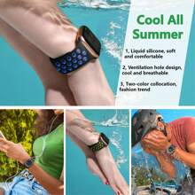 4 件/套 Apple 双色穿孔硅胶表带，适合 38 毫米、40 毫米、41 毫米、42 毫米、44 毫米、45 毫米、46 毫米、49 毫米 Apple Watch 系列 SE/10/9/8/7/6/5/4/3/2/1/Ultra 2，柔软纯色运动表带，透气