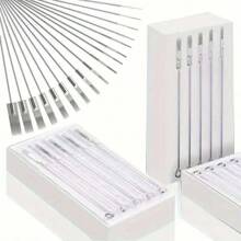 50pcs/100pcs Disposable Sterile Tattoo Needles Assortment, 3RL,5RL,7RL,9RL,5RS,7RS,9RS,5M1,7M1,9M1 Tattoo Cartridge Needles, Includes Grip Tips, Ink And Magnifier Glasses