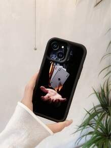 1pc Luxurious Black Magic Palm Poker Card Pattern Compatible With IPhone 16 Full Body Protection Shock-Proof Thick TPU Phone Case - Black - View 4