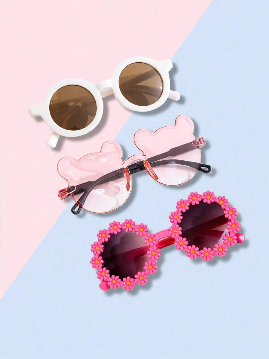 3 Pcs Of Children's Exquisite Sparkling Large Frame Fashionable And Versatile Fashion Glasses, Suitable For Daily Outings And Wearing