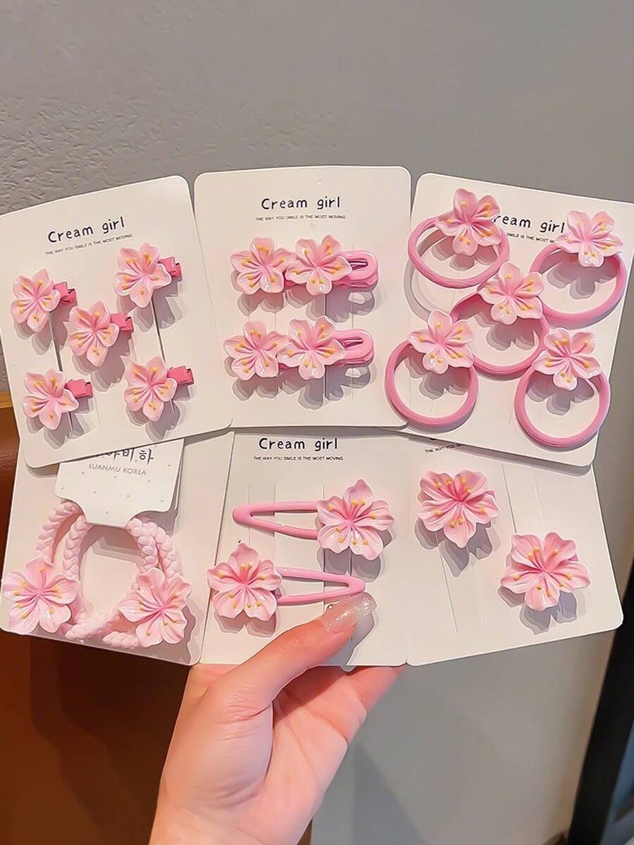 全新儿童樱花发夹和发环、粉色樱花发夹、婴儿侧刘海发饰 - 彩色 - 查看 1