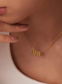 1 件不锈钢双十一数字牌项链，个性化创意女士日常佩戴 - 雙11方牌項鍊 - 查看 2